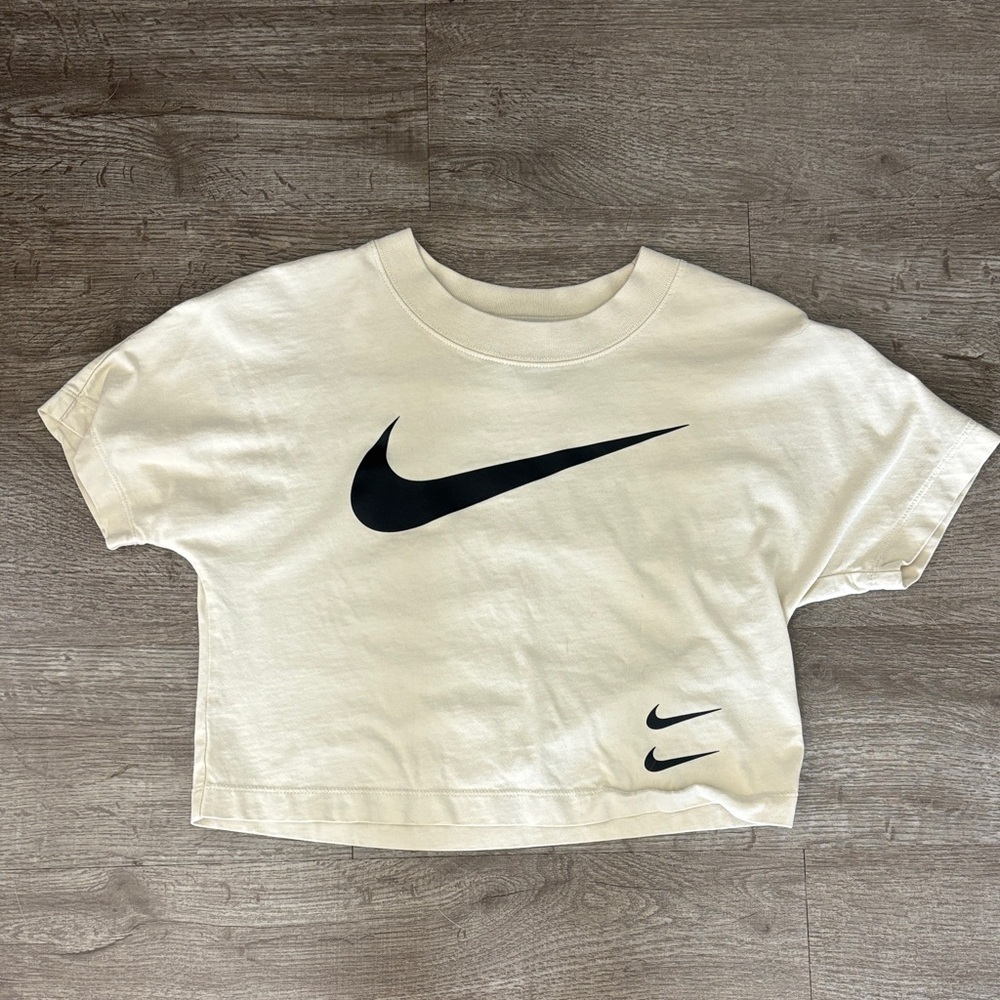 Nike Cream Cropped Tee with Black Swooshes
